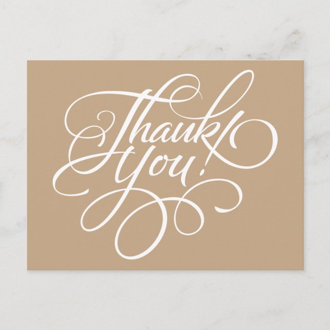 Fancy Script Almond Brown Thank You Card (Front)