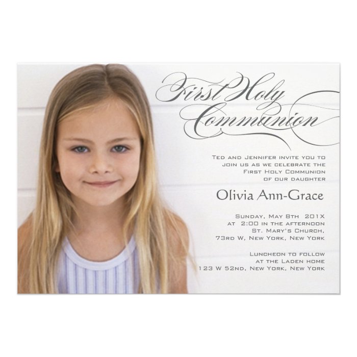 Fancy Script and Photo First Communion Invitations