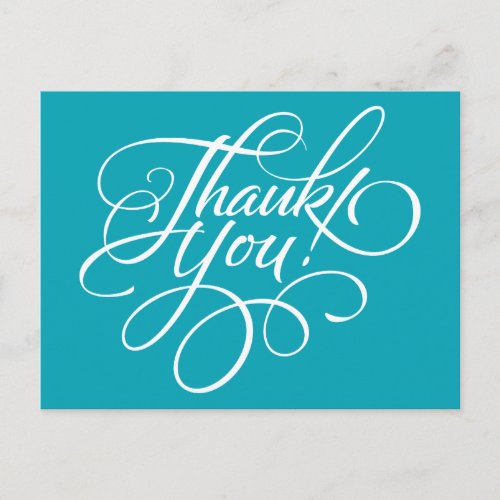 Fancy Script Aqua Blue Thank You Card