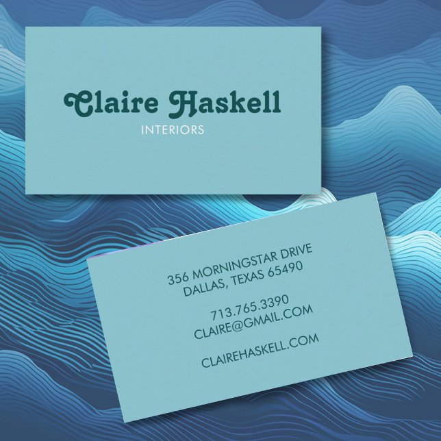 Fancy Script Blue Teal Chic Minimal Business Card (Simple fun font business cards. Customize with your own text, fonts and colors)