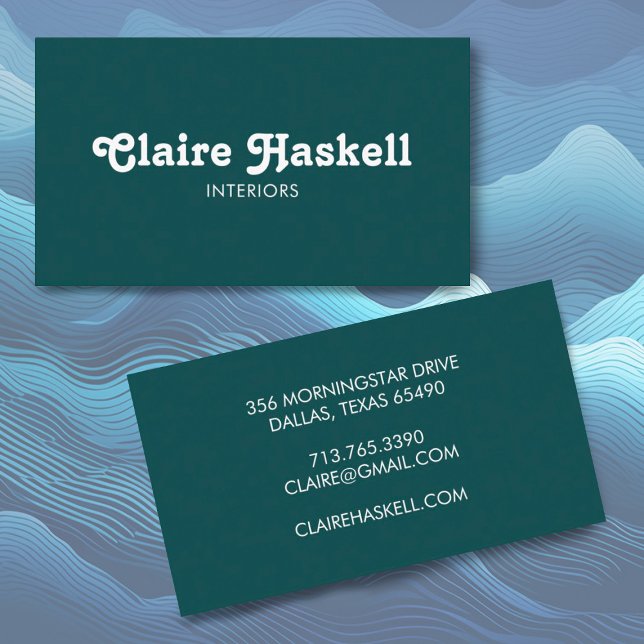 Fancy Script Blue Teal White Chic Minimal Business Card (Fun font custom business cards in a teal green. Add your own text to make it shine
)