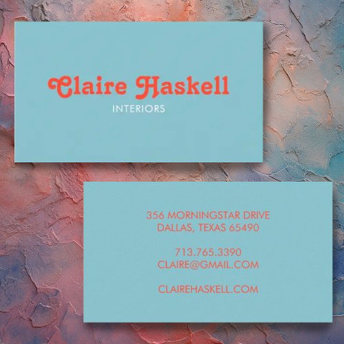 Fancy Script Blue Tomato Red Chic Minimal Business Card