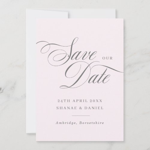 Fancy Script Blush and Grey Photo Save The Date