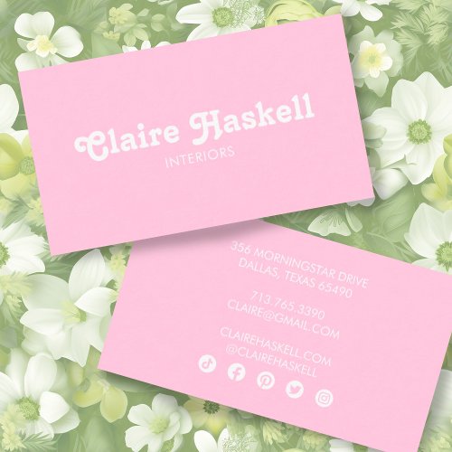 Fancy Script Blush Chic Minimal Social Media Icons Business Card