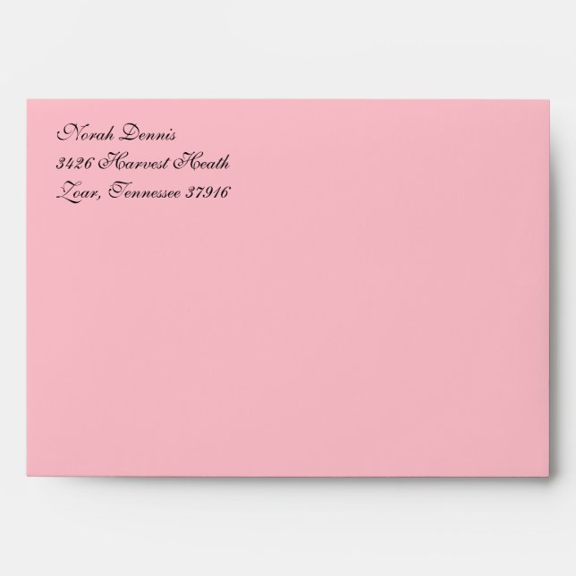 Fancy Script Blush Pink A7 Return Address Envelope (Front)