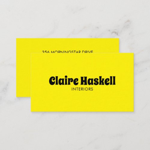 Fancy Script Bold Bright Yellow Chic Minimal Business Card