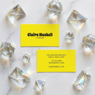 Fancy Script Bold Bright Yellow Chic Minimal Business Card
