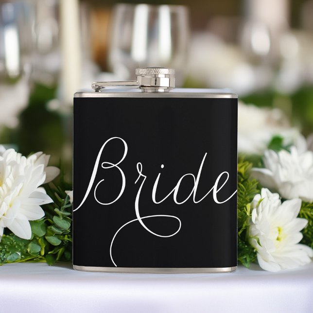 Fancy Script Bride {black and white} Flask (Creator Uploaded)
