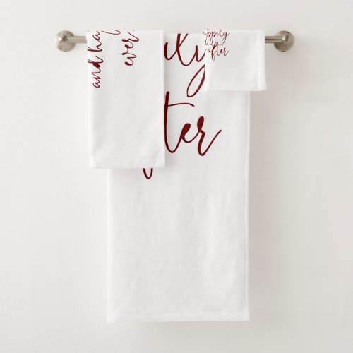 Fancy Script Burgundy Calligraphy Minimalist Bath Towel Set