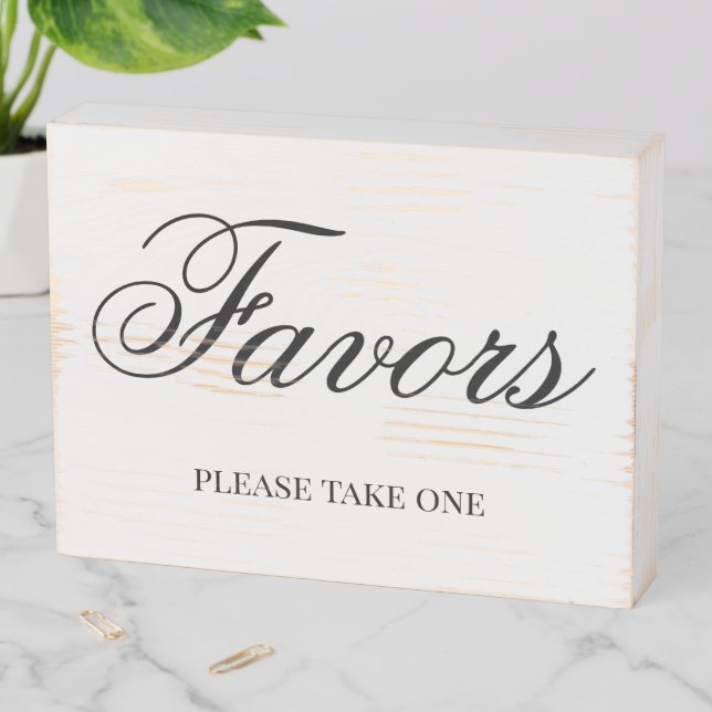 Fancy Script Calligraphy Wedding Favors Table Wooden Box Sign (In Situ Horizontal)