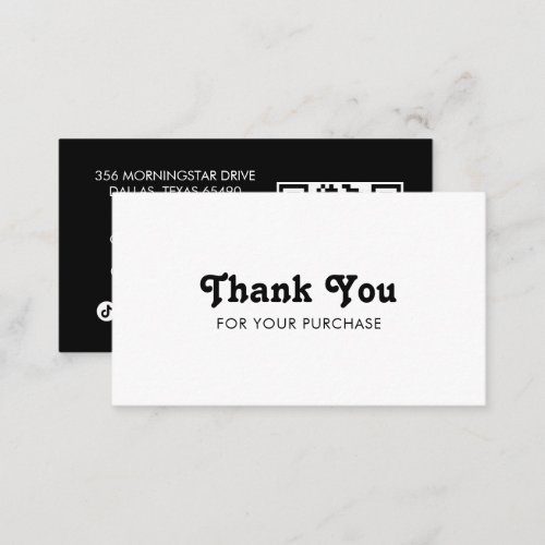 Fancy Script Chic BW Order Thank You Minimal QR  Business Card