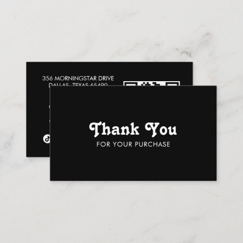 Fancy Script Chic BW Order Thank You Minimal QR  Business Card