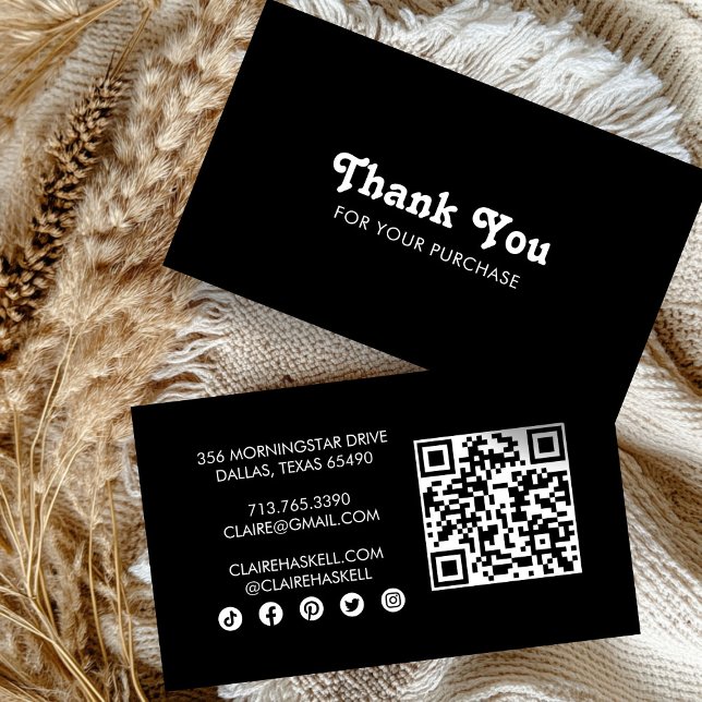 Fancy Script Chic B&W Order Thank You Minimal QR  Business Card (Fancy Script Chic B&W Order Thank You Minimal QR Business Card
)