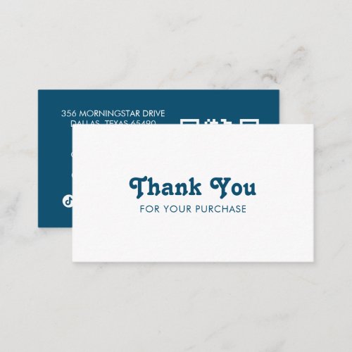 Fancy Script Chic Blue Order Thank You Minimal QR  Business Card