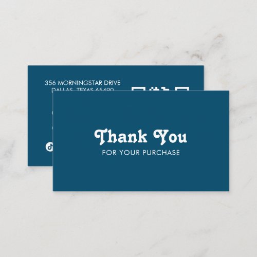 Fancy Script Chic Blue Order Thank You Minimal QR  Business Card