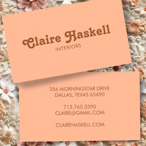 Fancy Script Chic Minimal Custom Peach Fuzz Pink Business Card