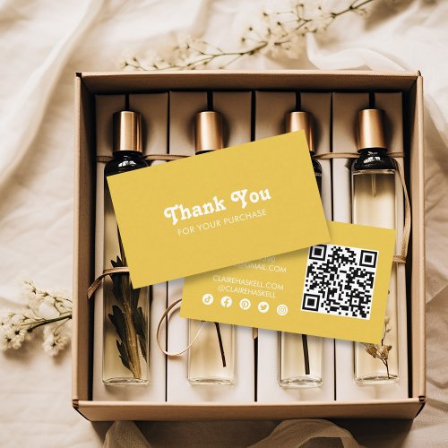 Fancy Script Chic Mustard Order Thank You Minimal  Business Card