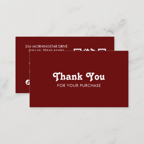 Fancy Script Chic Wine Order Thank You Minimal QR Business Card