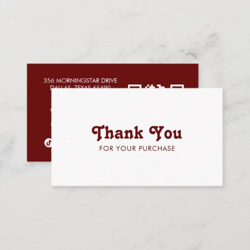 Fancy Script Chic Wine Order Thank You Minimal QR Business Card