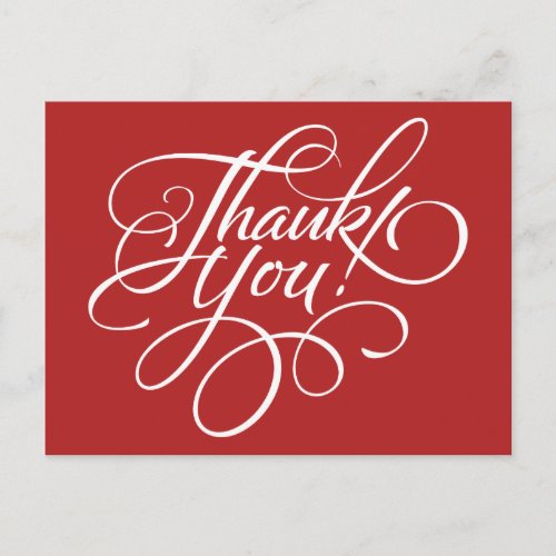 Fancy Script Christmas Red Thank You Card