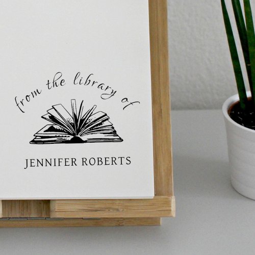 Fancy Script Classic Custom Name Library Book Rubber Stamp
