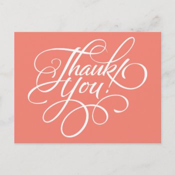 Fancy Script Coral Thank You Card by Richard__Stone at Zazzle