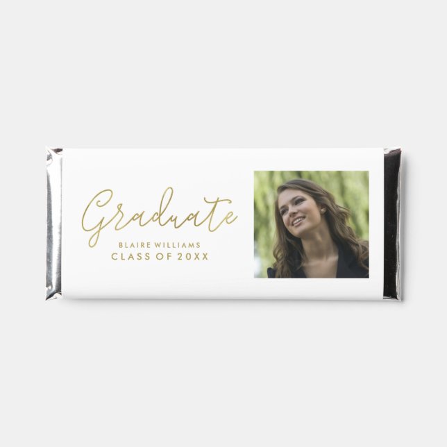Fancy Script Custom Photo Graduation Party Hershey Bar Favors (Front)