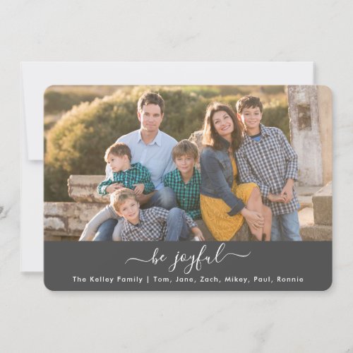 Fancy Script Custom Text Dark Grey Photo Holiday Card