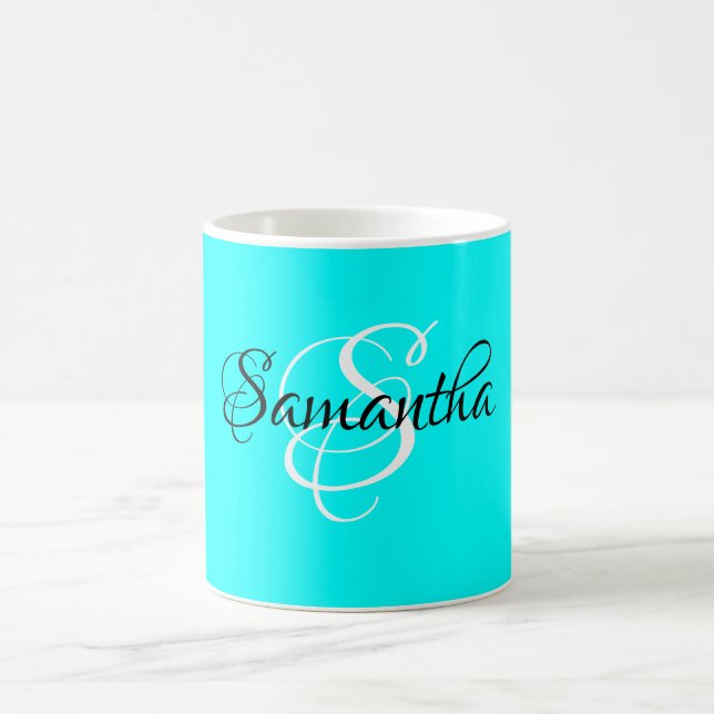Fancy Script Customized Aqua Color Monogram - Coffee Mug (Center)