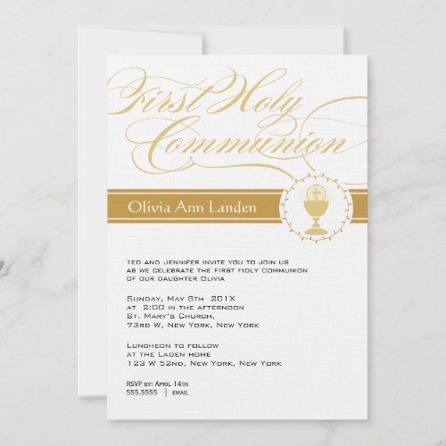 Fancy Script First Communion Invitations | Gold | CI4U