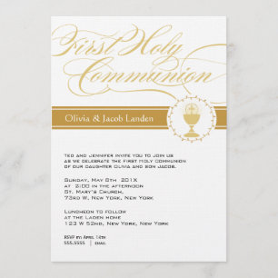 Fancy Script First Communion Invitations Twins