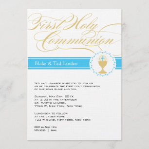 Fancy Script First Communion Invitations Twins