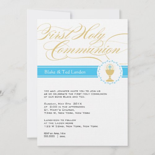 Fancy Script First Communion Invitations    Twins