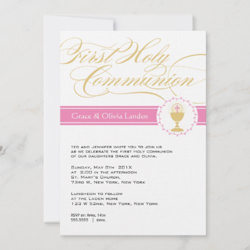 Fancy Script First Communion Invitations  |  Twins