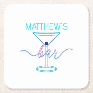 Fancy Script Fun Colors Fun Bar  Square Paper Coaster