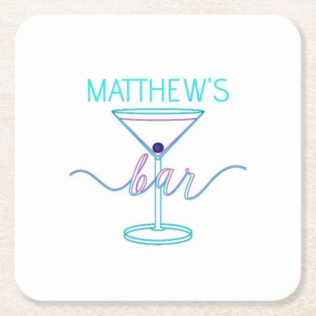 Fancy Script Fun Colors Fun Bar  Square Paper Coaster (Front)