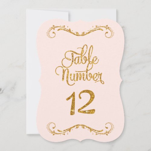 Fancy Script Glitter Table Number 12 Weddings