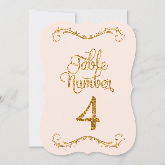 Fancy Script Glitter Table Number 4 Weddings (Front)