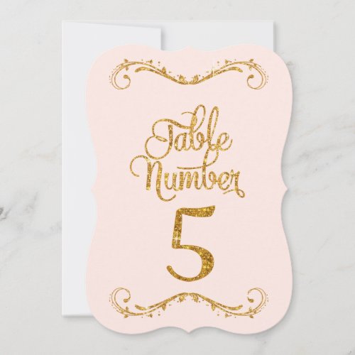 Fancy Script Glitter Table Number 5 Weddings