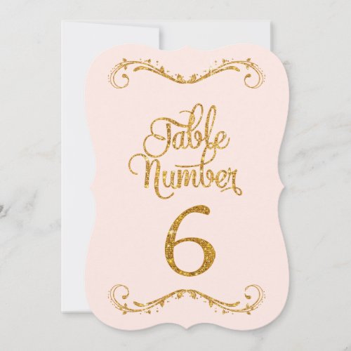 Fancy Script Glitter Table Number 6 Weddings
