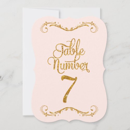 Fancy Script Glitter Table Number 7 Weddings