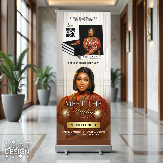 Fancy Script Gold Meet The Author Book Promotion Retractable Banner (Creator Uploaded)
