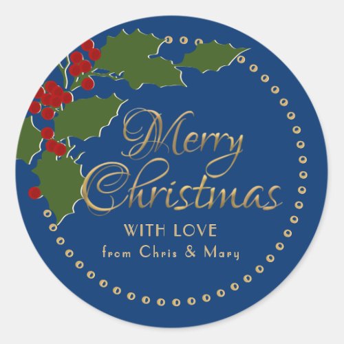 Fancy Script Gold Merry Christmas with Love from Classic Round Sticker
