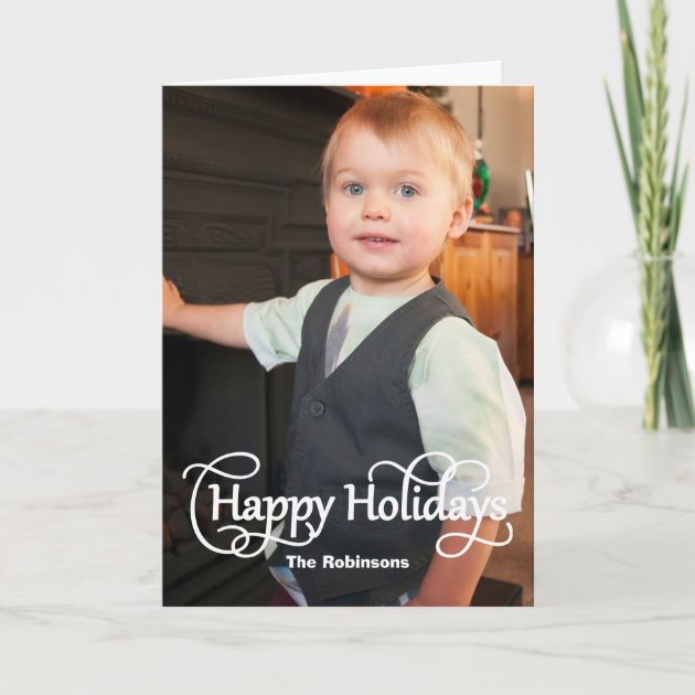 Fancy Script Happy Holidays Peraonalized Photo Holiday Card