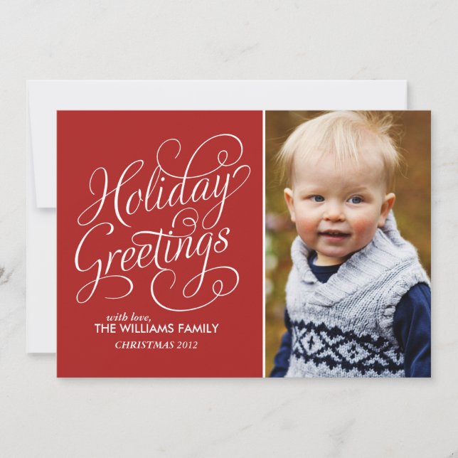 Fancy Script "Happy Holidays" Photo Holiday Card (Front)