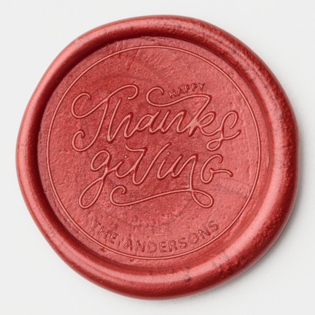 Fancy Script "Happy Thanksgiving" Personalized Wax Seal Sticker (Front)