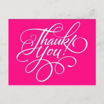 Fancy Script Hot Pink Thank You Card by Richard__Stone at Zazzle