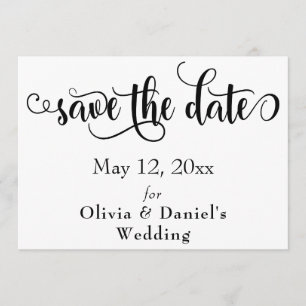Fancy Script Letters Black & White Save the Date
