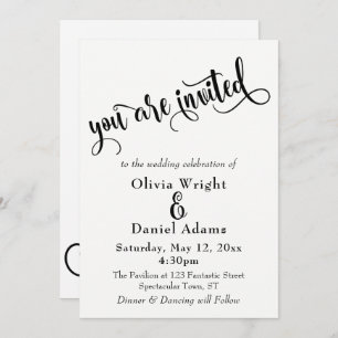Fancy Script Letters Black & White Wedding Invitation