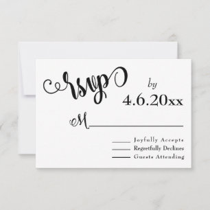Fancy Script Letters Black & White Wedding RSVP Card
